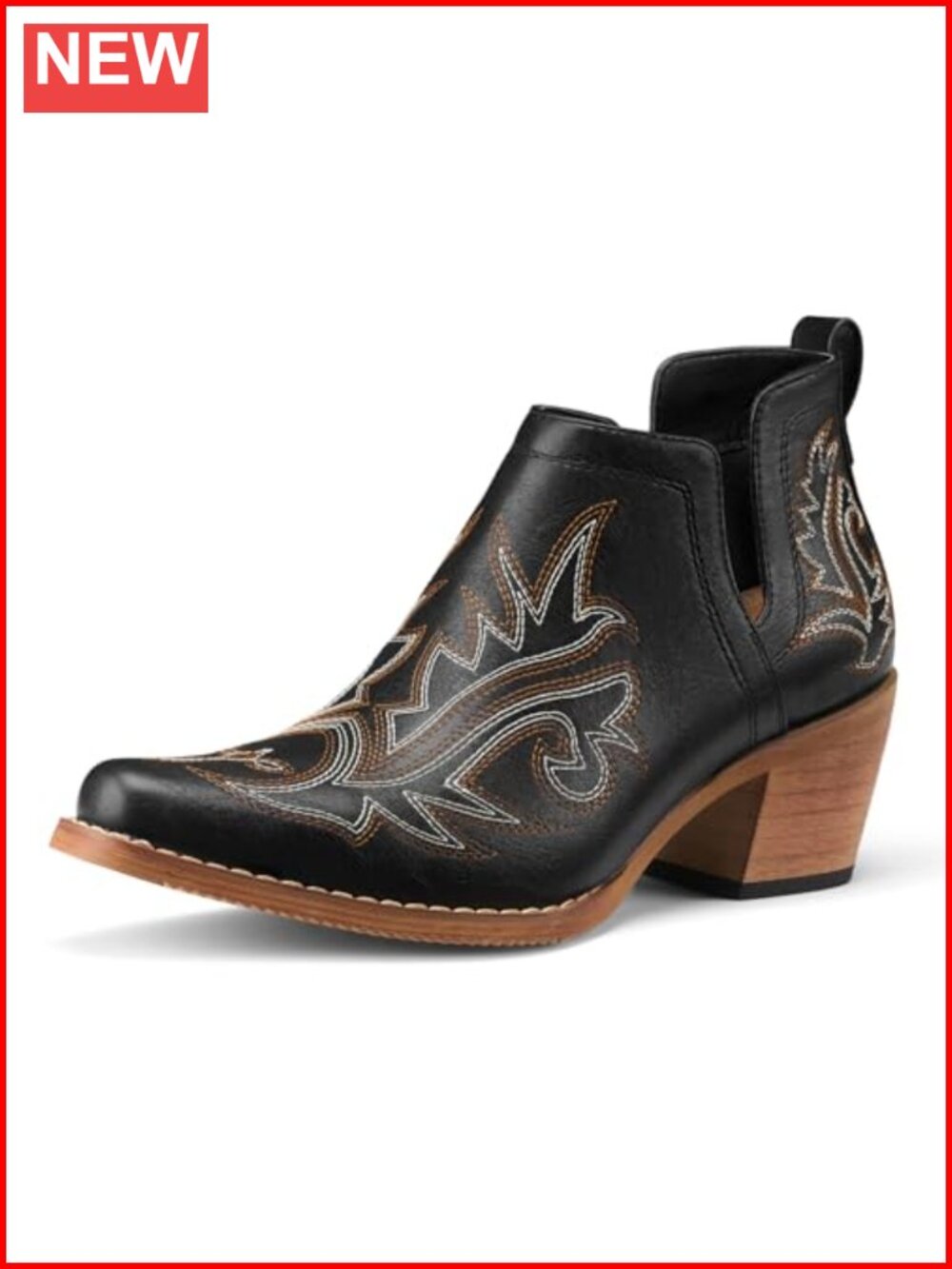 Womens Cowboy Ankle Booties Chunky Square Toe Vegan Leather Western Short Boots
